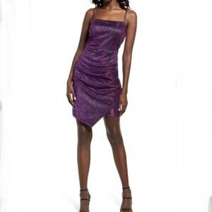 LNL NWT Women's Asymmetric Body-Con Minidress Purple Glitter Size S